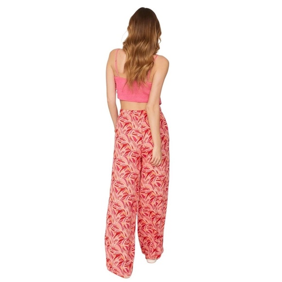 ASHLEY PARK Floral Trousers in Pink Womens Size 8 Wide Leg Tropical Pants - Picture 6 of 9